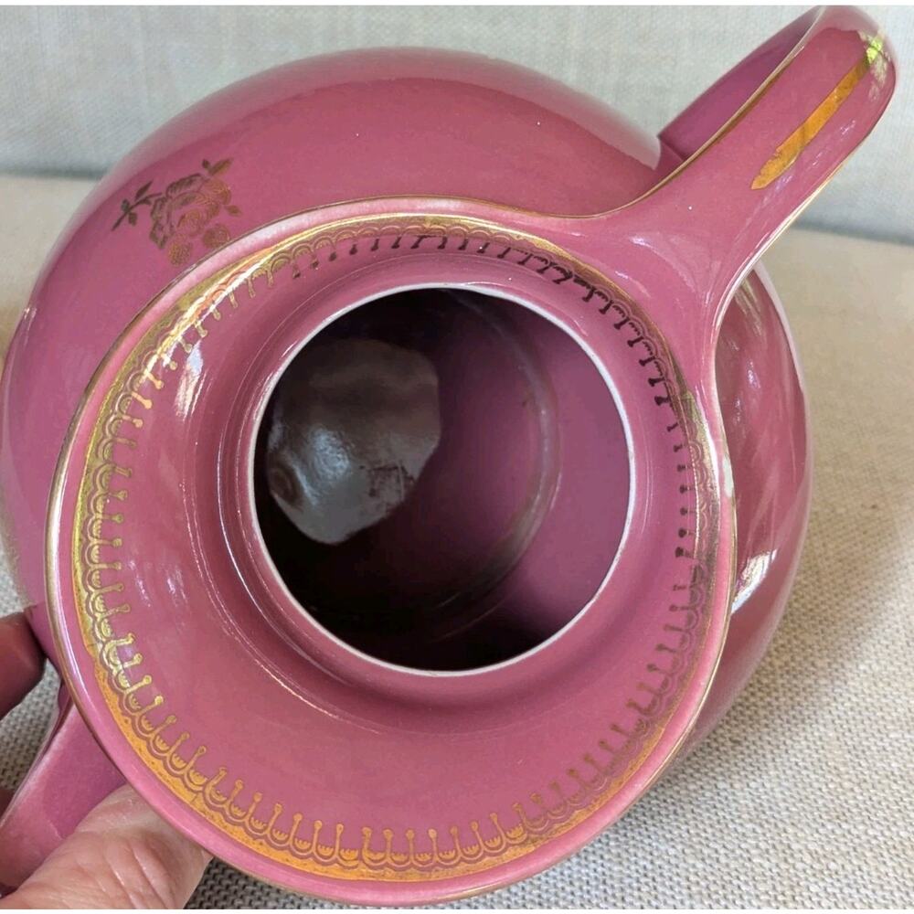 Vintage Hall China 0694 6 cup Teapot Mauve Rose Pink With Gold Trim/Flowers - Picture 12 of 16